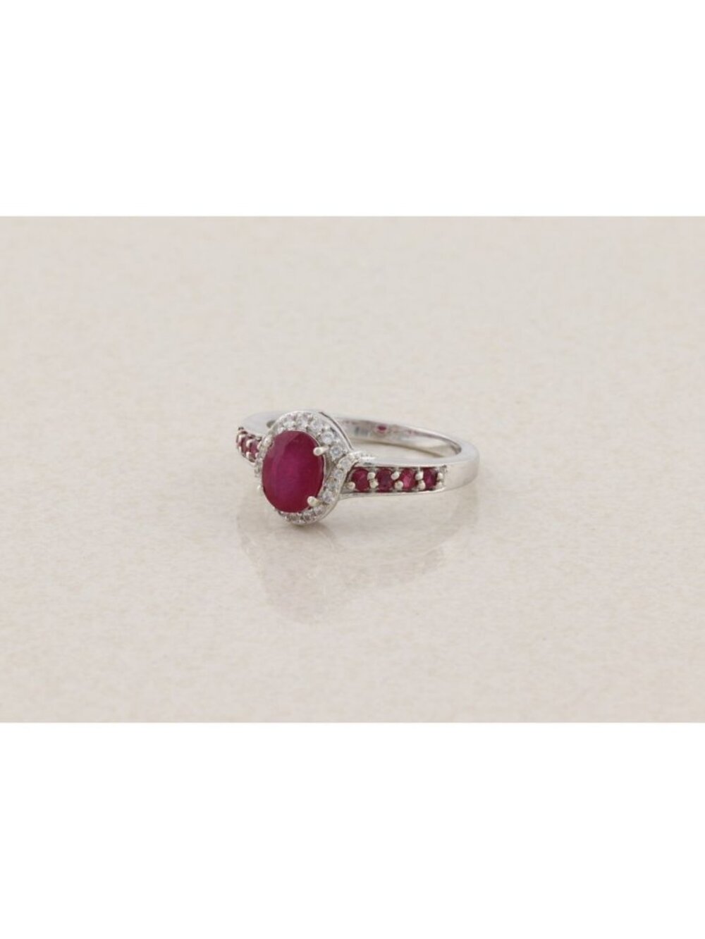 Sterling Silver Ruby and White Zircon Ring Size 9 - Picture 5 of 7